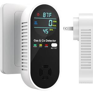 4-in-1 Upgraded Plug-in Carbon Monoxide Detector, Combination Natural Gas Leak and Carbon Monoxide Detectors, Builti-in Backup Battery and HD Screen with CO Gas Temp Humidity for Home, RV Apartment
