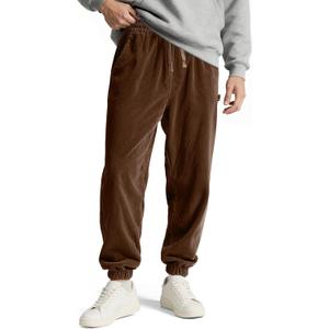 Comdecevis Mens Corduroy Pants Stretch Joggers Tapered Elastic Waist Drawstring Cargo Casual Baggy Sweatpants with Pockets (Brown, XXL)