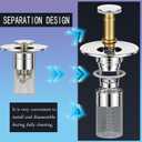 3 in 1 Sink Drain Strainer with Hair Catcher,2PCS Stainless Steel Popup Sink Stopper with Basket for US Bathroom Sink Stopper Replacement,Pop-up Bounce Core Floor Basin Drain Filter