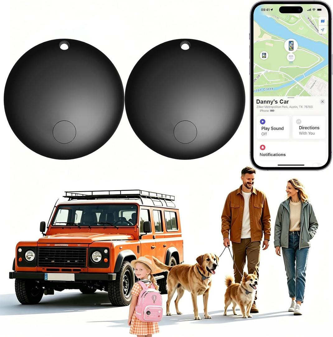 GPS Tracker for Vehicles No Monthly Fee, Mini GPS Tracker for Kids, Tracking Devices for Cars Hidden Works with Google's Find Hub (Android Only) Pet Tag Tracker for Dogs Bike Keys (2-Pack)