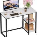 SINPAID 40 Inch Small Computer Desk with Shelves for Small Spaces, Easy Assembly Study Desk, Sturdy Writing Desk for Bedroom & Home Office, Cream White