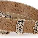 Floral Print Western Belts for Women Cowgirl Cowboy Country Leather Belt Fashion Vintage Belt for Jeans Size: Fit Waist Size 33"-39"