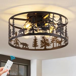 Black Fandelier Black Chandelier Fan with，Farmhouse Rustic Ceiling Fan with Light and Remote, Rustic Chandeliers for Living Room, Bedroom, Hallway, Entryway Kitchen Lighting
