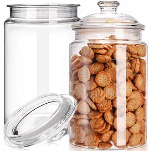 Goaste 2 Pack 130 oz Large Cookie Jar with Lid, Clear Acrylic Candy Jar Unbreakable, Airtight Food Storage Canister, Decorative Plastic Apothecary Jar with Silicone Sealing Ring for Dog Treats, Snacks