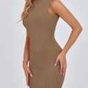 PRETTYGARDEN Spring Dresses for Women 2025 Sleeveless Bodycon Short Work Tank Dress Summer Casual Ribbed Mini Sundresses (Medium, Light Khaki)