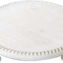 SwallowLiving Rustic White Round Wood Tray Riser Farmhouse Pedestal Stand with Beaded Edge for Decor Whitewash Finish Wooden Cupcake Display for Cakes and Decorative Items 11.8 inches