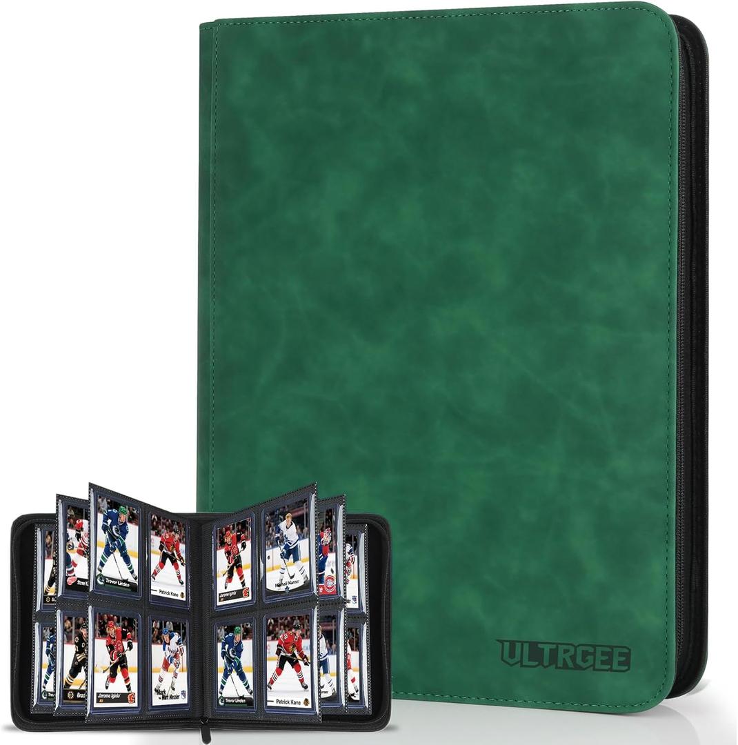4 Slot Top Loader Binder, Top Loaders Collection Storage Album for Trading Cards and Sports Cards - Holds 112 Top Loader, NOT Suitable for Cards WITHOUT Top Loaders(Dark Green)
