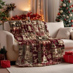 Horaldaily Christmas Flannel Blanket Throw, Christmas Red Reindeer Snow Soft Fuzzy Plush Cozy Fleece Blankets for Couch Sofa Bed Lounging, Ideal Gifts for Kids Adults Wife Self, 50x60