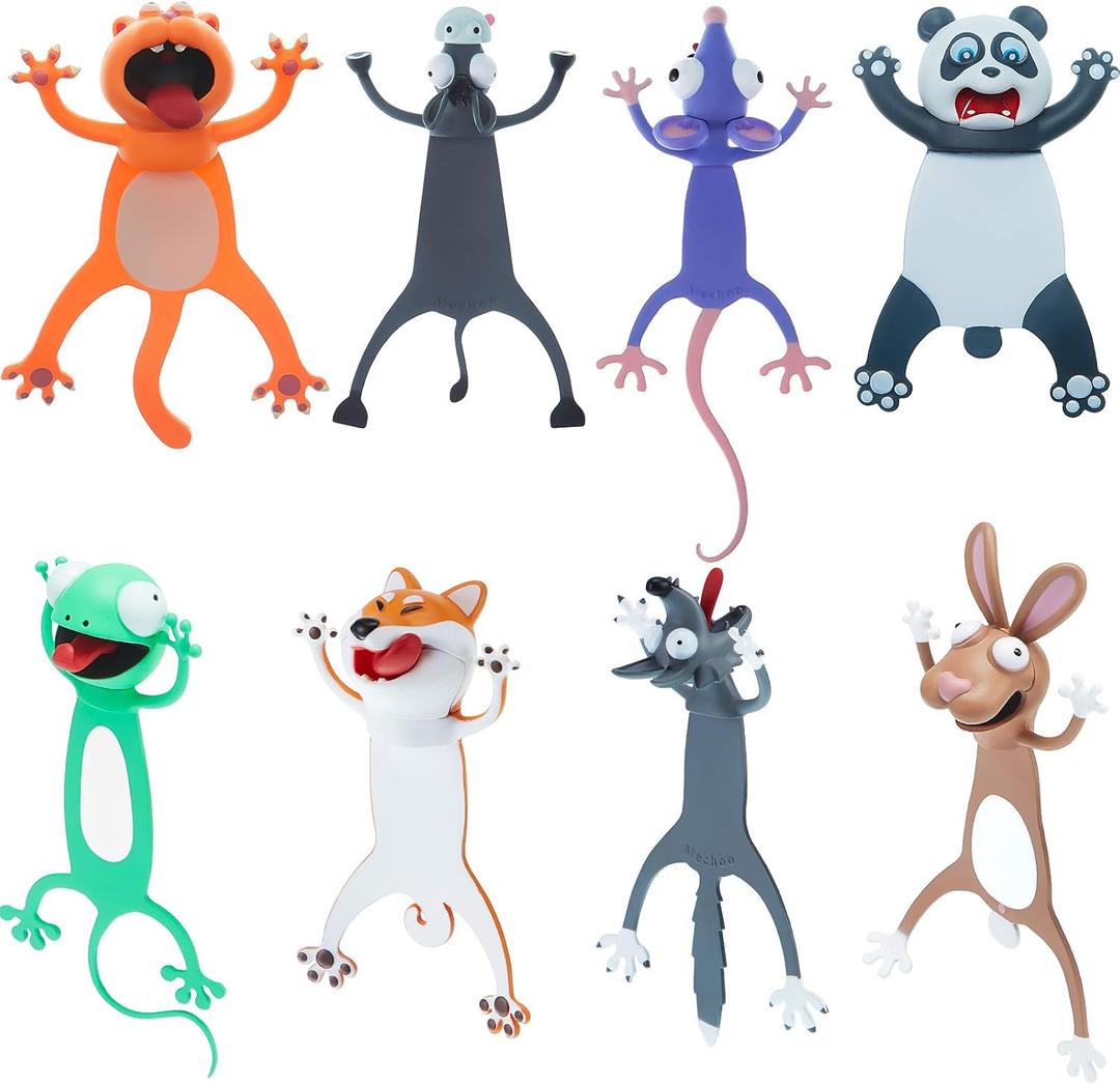 Outus 8 Pieces Bookmarks 3D Cartoon Animal Bookmark Back to School Cute Bookmarks Squashed Animals Reading Bookmark Reward Gifts Book Lovers Gift Reading Supplies