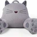 WURUS Pink Cat Backrest Reading Pillow – Cute Kawaii Bed Rest Pillow with Arms, Plush Supportive Lounge Pillow for Reading, Gaming & Relaxing – Soft Comfort for Kids, Teens & Adults (Gray)