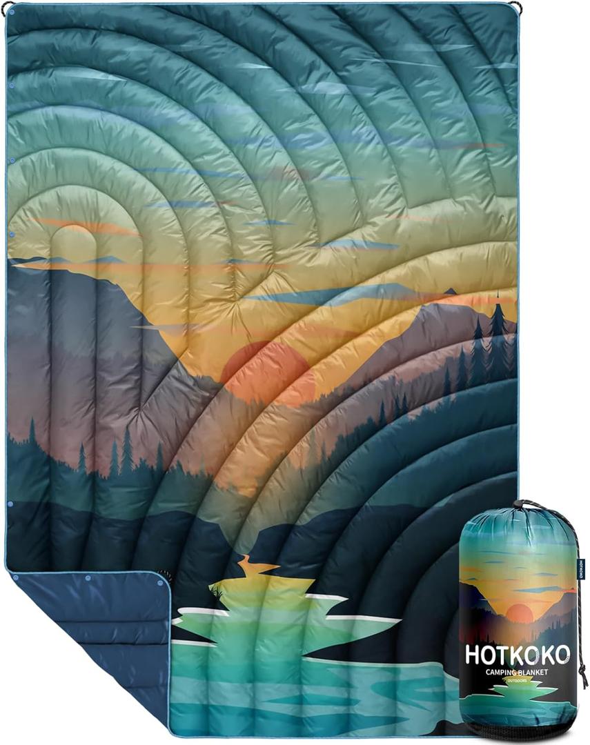 Camping Blanket,Lightweight Puffy Printed Camping Blanket Packable Outdoor Blanket for Camping,Traveling, Stadium, Hiking, Picnics (39x55", Sunset)
