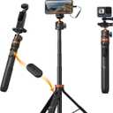 K&F CONCEPT 62'' Phone Selfie Stick Tripod, 2-in-1 Extendable Cell Phone Tripod Stand with Remote, 360 Ball Head Camera Tripod Compatible with DJI Osmo Pocket3 Action 6/5Pro GoPro 13/12 iPhone.
