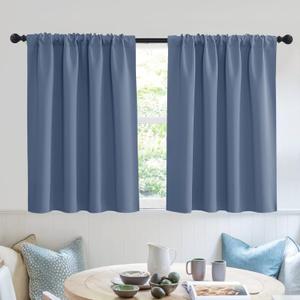RYB HOME Short Blackout Curtains for Small Window, Sunmmer Heat Light Blocking Privacy Protection Curtains for Sunroom Laundry Room Stair Window, Width 52 by Length 36, Stone Blue, Set of 2