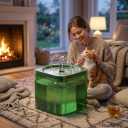 Cat Water Fountain, Ultra-Quiet Automatic Pet Water Dispenser,Low Noise FCC & CE Certified Safe, BPA-Free, Triple Filtration Drinking Fountain for Cats and Dogs (Green) 2 Free Filters