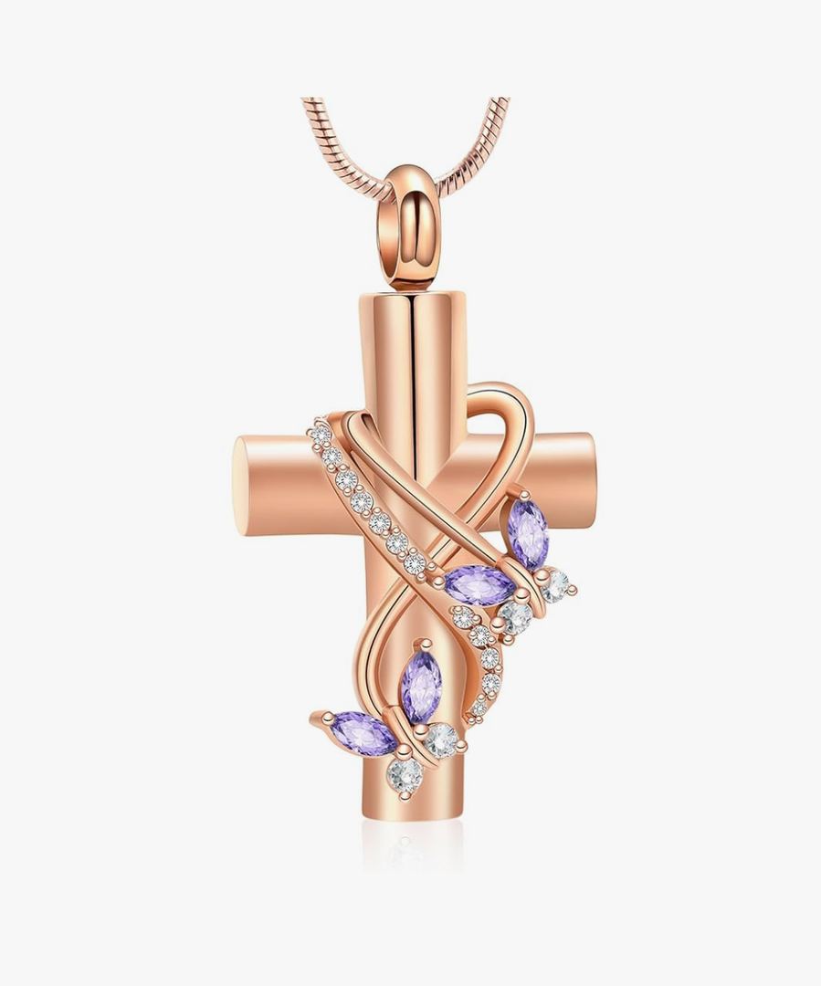 Imrsanl Butterfly Cross Urn Necklace for Ashes Men Women Cremation Jewelry Ashes Pendant for Human Memorial Ash Jewelry