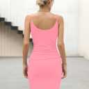Missufe Women's Sleeveless Spaghetti Strap Ruched Bodycon Sundress Summer Casual Mini Cami Dress (Pink, S)