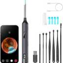 Children's and Adult Ear Wax Removal Earwax Removal kit, Earwax Spoon, Digging and Tweezers, LED Light and Magnifying Glass, IPX5 Waterproof, with 8 earplug Sets +4 Soft Silicone Ear Spoons (Black)
