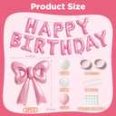2 x Bow Birthday Decorations 2Pcs 26 Inch Giant Pink Bow Balloons with16 Inch Happy Birthday Foil Balloon Banner and 18Pcs Bow Pattern Balloons for Girl Women Coquette Party Decor Baby Shower
