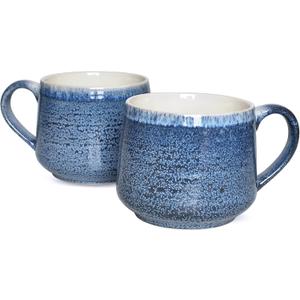 Bosmarlin Large Ceramic Wide Coffee Latte Mug Set of 2, 18 Oz, Blue Big Stoneware Tea Cup for Office and Home, Dishwasher and Microwave Safe (Blue, 2)