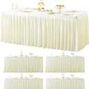 Suppromo 5 Pack Spandex Ivory Table Clothes for 6 ft Rectangle Tables, Wrinkle Free Fitted Tablecloths 6ft Stretchy Ruffle Table Cloth for Parties Weddings Birthday Banquet Baby Shower