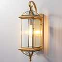 Large Solid Copper Outdoor Wall Light, 20" Satin Brass Porch Lantern with Beveled Clear Glass, Weather-Resistant Exterior Wall Sconce for Front Door, Garage & Entryway, E26 Base