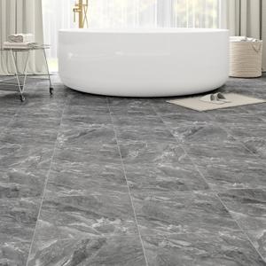 20-Pack Peel and Stick Floor Tiles Vinyl Floor 12 x 12 inch Self Adhesive Waterproof Flooring Planks DIY for Bathroom, Kitchen, Living Room, RV, Cover 20 Sq. Ft, Dark Grey Marble