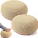 Briwooody 2 Pcs Handmade Round Jute Weave Low Pouf Ottoman, 16 x 16 x 8 inches