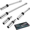 DURATECH 5PCS Swivel Magnetic Spark Plug Socket Set, 3/8" Drive Thin Wall Socket Includes 5/8" x 4", 5/8" x 8" and 5/8" x 11" 6-Point, 9/16" x 6" and 14mm x 4" 12-Point, Magnetic Core, Cr-V Steel Made