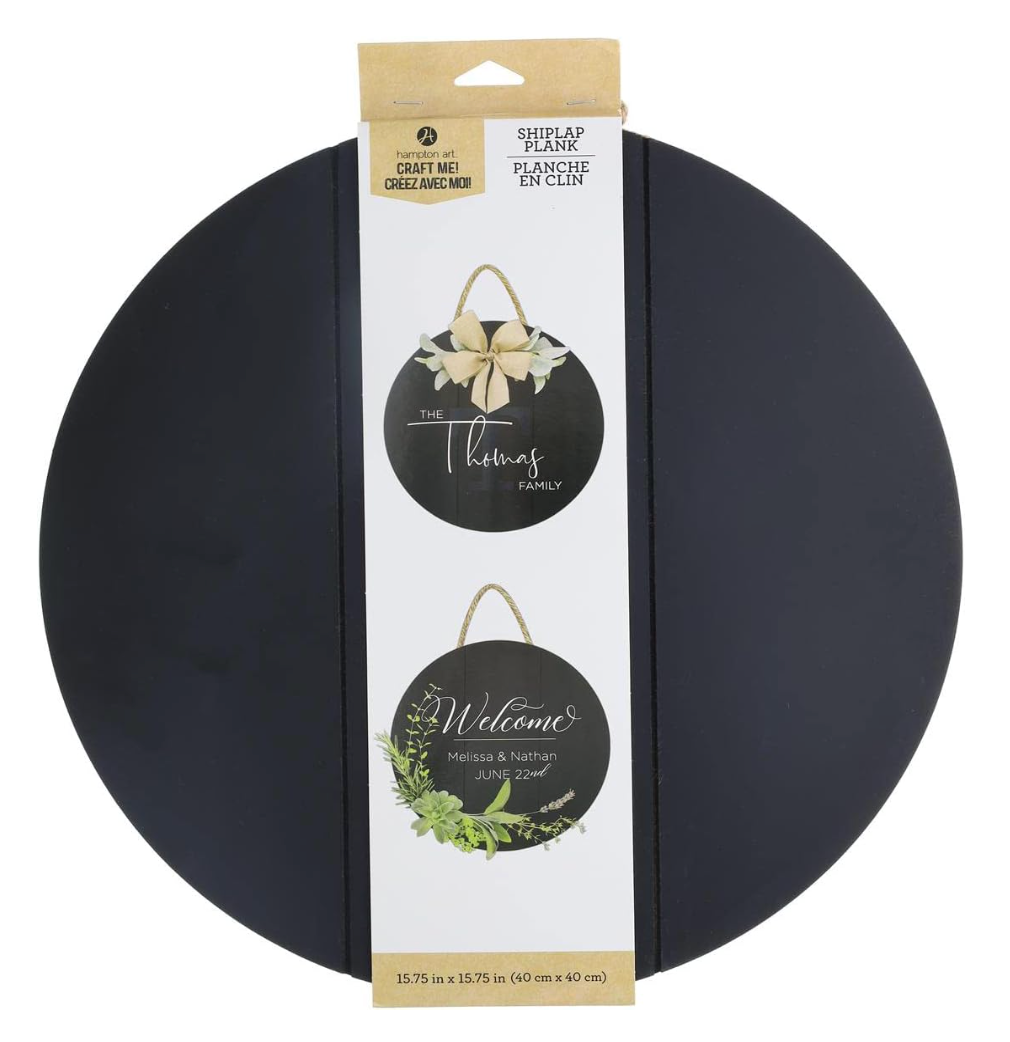Hampton Art black round shiplap plank is a versatile surface for DIY projects and home decoration.
