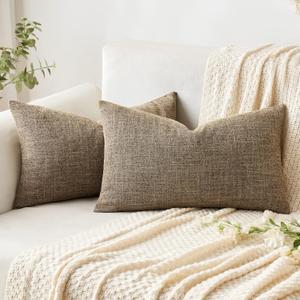 MIULEE Pack of 2 Decorative Linen Burlap Pillow Covers Farmhouse Boho Accent Pillowcases for Sofa Car Couch Bedroom Living Room Decor 12x20 Inch Brown