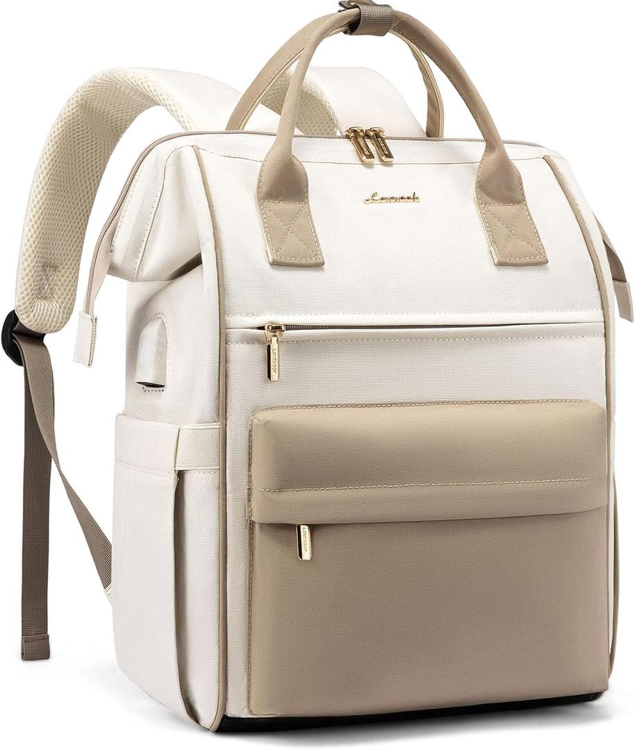 LOVEVOOK Laptop Backpack for Women 15.6 Inch, Travel Backpack with USB Charging Port Large Capacity Laptop Bag, Waterproof Bag for Business College Airline Approved Work Backpack(Beige)