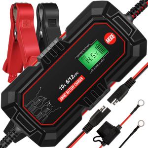 Sailnovo 10A Car Battery Charger, 6V and 12V Car Trickle Charger, 10-Stages 14.6 Volt LiFePO4 Battery Maintainer with Supply Mode for Motorcycle Car Lawn Mower Boat Marine Lead Acid Batteries