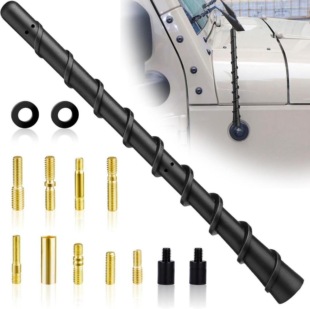 BFXM Black Spiral Bending Antenna, Waterproof Car Rubber Antennas, 7 Inch Auto Toppers Flexible Retrofit Antenna with Screw, Exterior Car Accessories for Car Radio AM FM for Trucks, Cars, SUVs