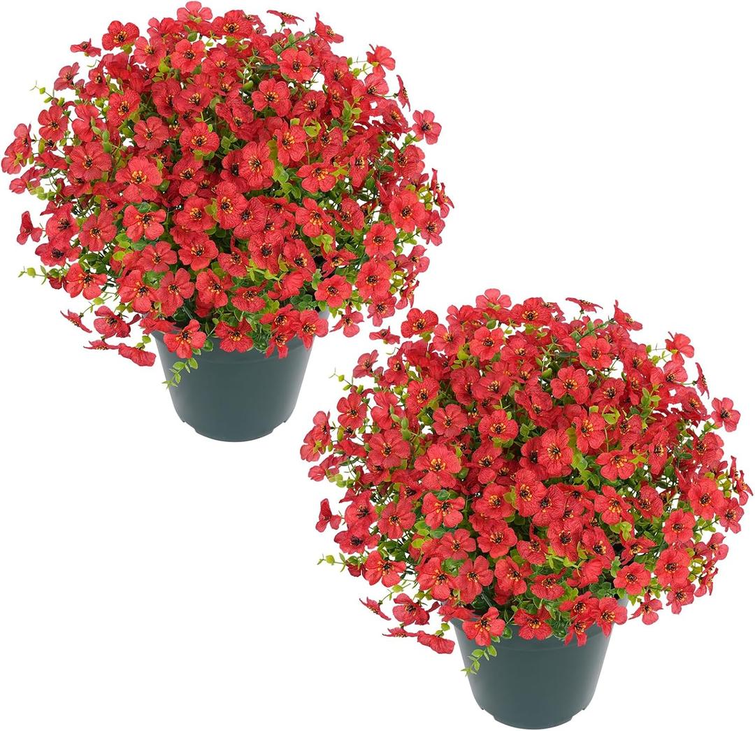 Velener Artificial Flowers for Outdoors- 20” Potted Plant Fake Silk Daisy Bush-UV Resistant Artificial Outdoor Plant for Front Porch, Garden, Yard, Patio Decor (Red)