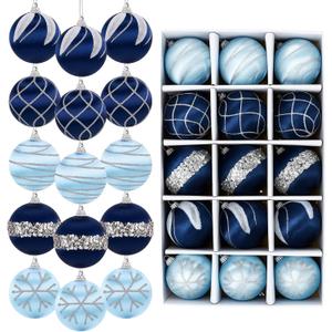 HyDren 15 Pcs 2.4 Inch Christmas Satin Navy Blue Ornaments Luxury Silk Shatterproof Christmas Tree Hanging Ball Decorations for Home Xmas Tree Party Holiday Supplies