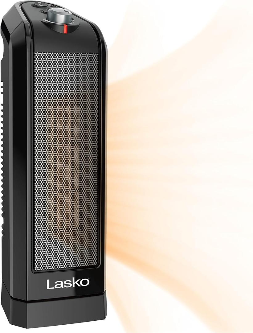 Lasko Oscillating Ceramic Space Heater for Home with Overheat Protection, Thermostat, and 3 Speeds, 15.7 Inches, Black, 1500W, CT16450, Small, 4 Pounds