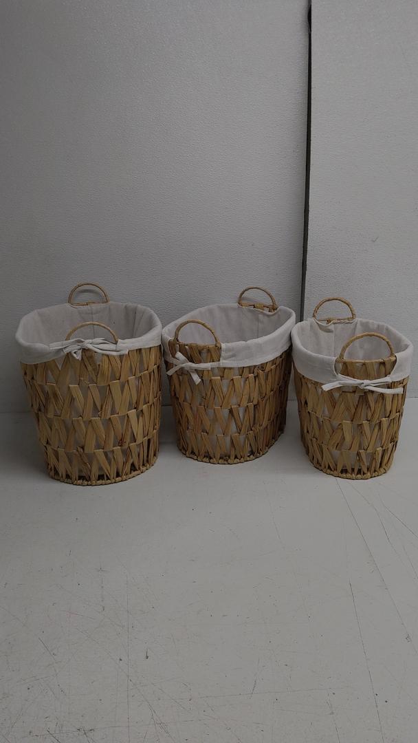 Household Essentials Round Wicker Laundry Basket with Handles, Whimsical Water Hyacinth Basket, Supportive Metal Frame, Removable Polyester Liner, Handwoven, Well-Structured and Versatile, Natural