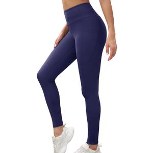 KevaMolly High Waist Leggings for Women Tummy Control Yoga Pants with Pockets Running Athletic Workout Leggings 4 Way Stretch (Blue, S)