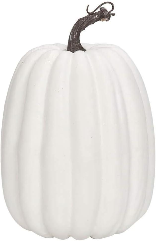2 Pack Lucakuins 8 Inch Large Artificial Pumpkins DIY White Decorative Foam Pumpkins Cute Fake Pumpkins for Hallween Autumn Harvest Home Decorations (White, 8 in)