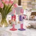 2 x 7 Inch Easter Bunny Nutcracker Decoration, Wooden Rabbit Soldier Figure for Spring Holiday Tabletop Display (Purple)