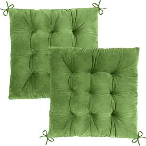 2 Pack Square Seat Cushions - Velvet & Slow-Rebound Foam Chair Pads Chair Pillow Cushion with Anti-Slip Ties for Kitchen, Dining, Office Chairs, Tatami (16"x16", Green)