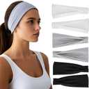 Headbands for Women - 6 Pack Wide Elastic Hair Bands | Stretchy Sweatbands Hair Bands | Soft Sports Thin Head Bands | Non-Slip Accessories Bands for Fashion, Washing Face, Workouts, Yoga, Daily Use (Two Black/White/Gray)