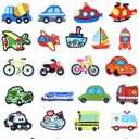 30 Pieces Vehicles Embroidered Applique Bus Tractor Truck Airplane Boat Bike Iron on Patches for Learning Jeans Outfit Shirt Backpack Embellishments