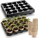 RooTrimmer 3.15 Inch Peat Pots 100 Pcs with 20 Cell Seedling Trays 5 Pcs, Biodegradable Seed Starter Pots with Drainage, Reusable Nursery Tray for Seed Starting Indoor Gardening Propagation Kit 5 Sets (Black)
