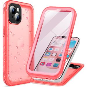 Cozycase Compatible with iPhone 14 Plus Waterproof Case - Full Body Shockproof Dustproof Dropproof Built in Screen Protector Rugged Waterproof Case for iPhone 14 Plus 6.7 Inch Pink