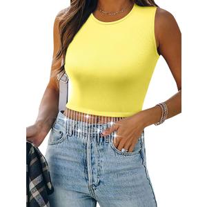 Nlife Womens Nashville Sparkly Fringe Sleeveless Tops Concert Raceback Ribbed Tank Tops with Glitter Tassel (Yellow, S)