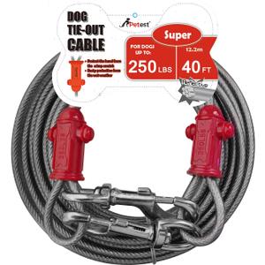 Petest Reflective Tie Out Cable with Crimp Cover for Super Dogs Up to 250 Pounds, 40 Feet
