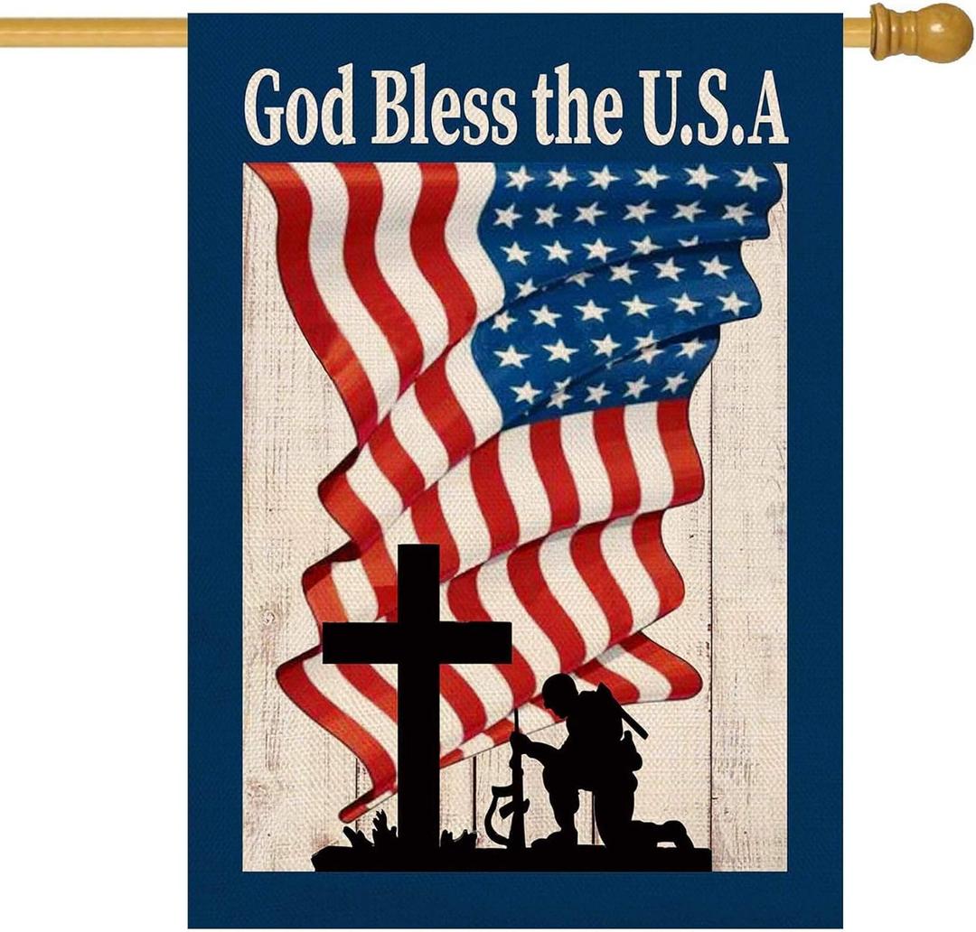 Baccessor 4th of July Patriotic House Flag God Bless America Memorial Day Double Sided Garden Flag Independence Day Large House Yard Flag Outdoor Outside Holiday Decoration 28 X 40 Inch ([VARIES])