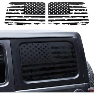 JeCar Hardtop Window USA Distressed Flag Decals Vinyl American Flag Stickers Compatible with Jeep Wrangler 2018-2024 JLU 4 Door, 1 Pair