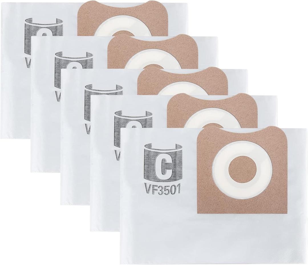 5 Pack Ridgid VF3501 Filter Bags, Compatible with Ridgid Shop Vac & Workshop 3-4.5 Gallon, Fine Dust Bags, Replacement Part# RIDGID VF3501 / WORKSHOP WS32045F